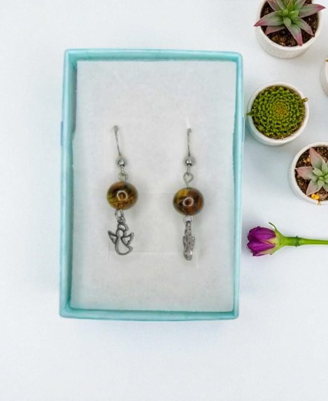 Energia Celeste: Orecchini in Pietra Naturale per il Benessere Spirituale – Occhio di Tigre