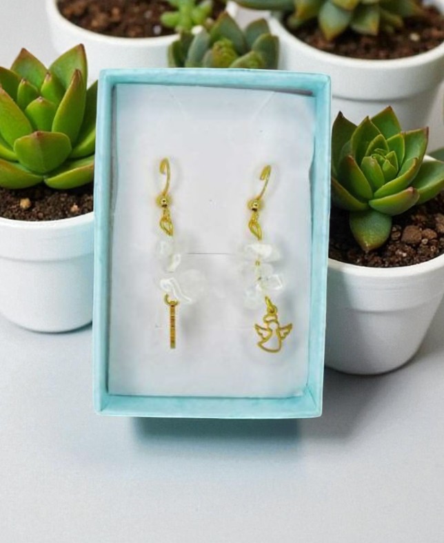 Energia Celeste: Orecchini in Pietra Naturale per il Benessere Spirituale – Quarzo Ialino