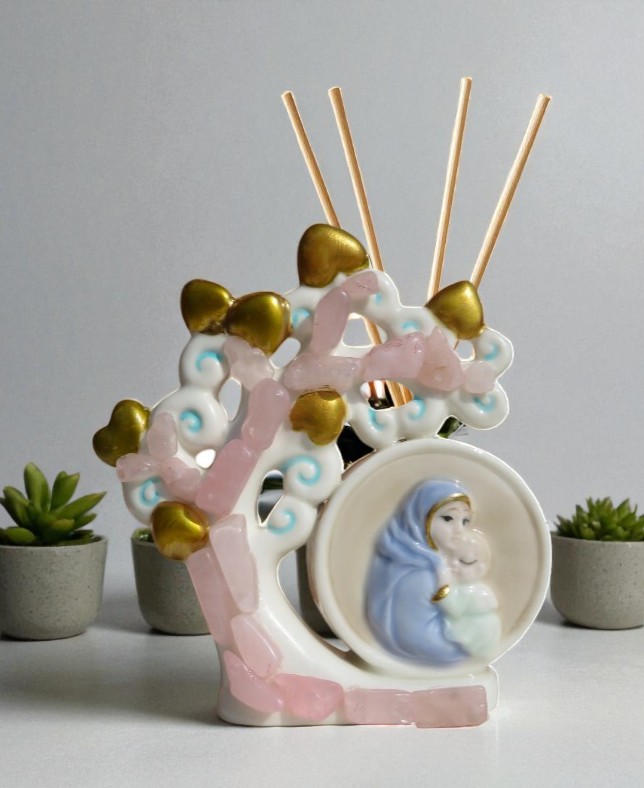 Profumatore Albero della vita in porcellana e Quarzo Rosa