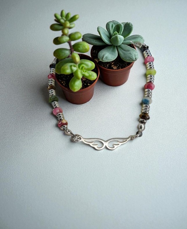 Bracciale dell'Arcangelo Michele con Tormalina Multicolor: Armonia e Potere Divino