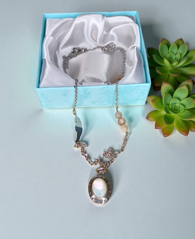 Collana Luna & Piuma in Acciaio Inossidabile e Argento Sterling 925