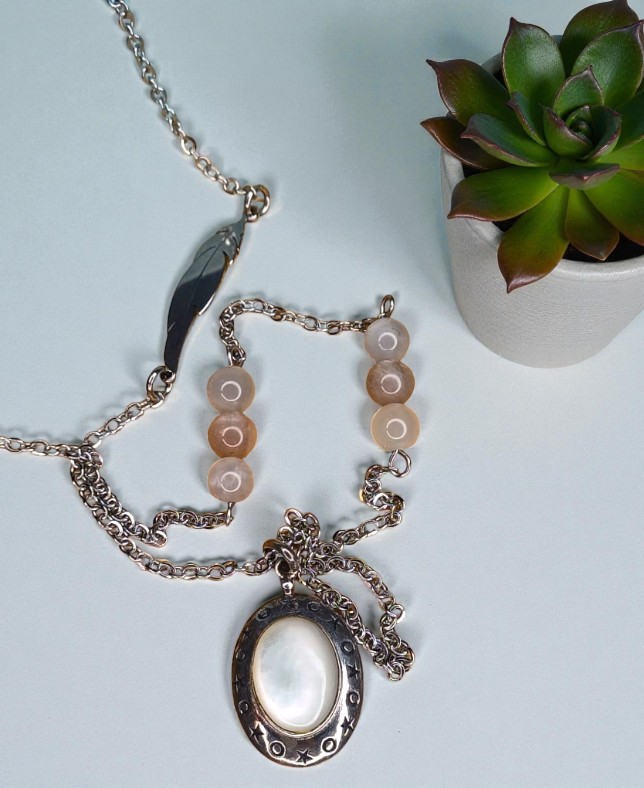 Collana Luna & Piuma in Acciaio Inossidabile e Argento Sterling 925 - immagine 2