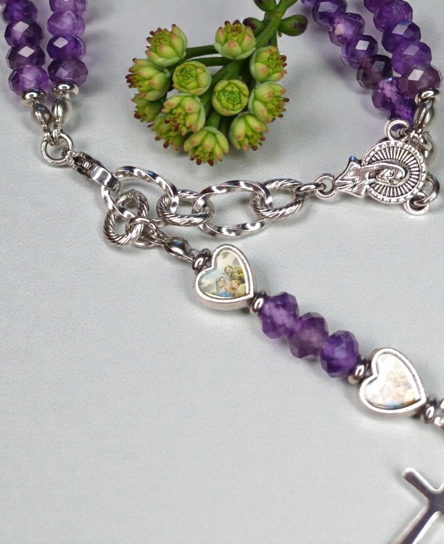 Bracciale Rosario in Ametista con Croce Pendente - immagine 3
