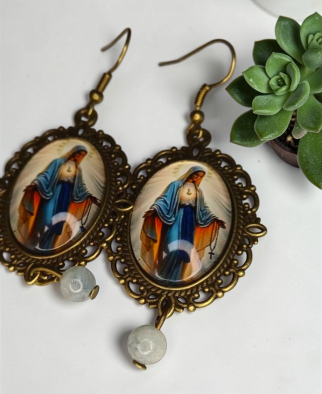 Manto di Grazia – Orecchini Madonna in Acquamarina Cristallina - vintage - - immagine 2