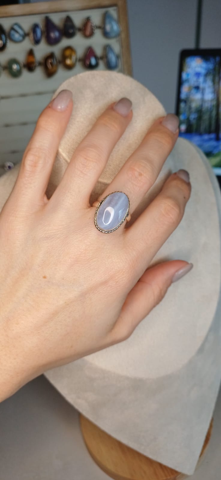 Anello Modello Vintage con Agata Blu – Serenità Infinita - immagine 2