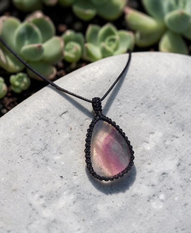 Ciondolo Artigianale in Macramè con Fluorite: Intuizione e Concentrazione - immagine 3