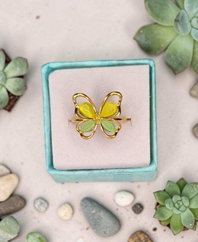 Anello "Flutter" – Farfalla in Acciaio Inossidabile e Occhio di Gatto - immagine 2