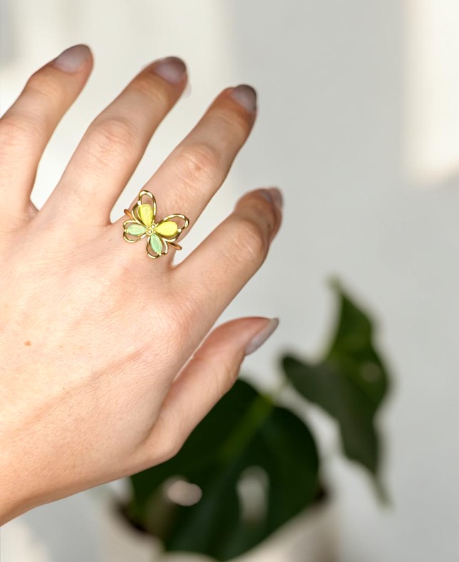 Anello "Flutter" – Farfalla in Acciaio Inossidabile e Occhio di Gatto - immagine 4