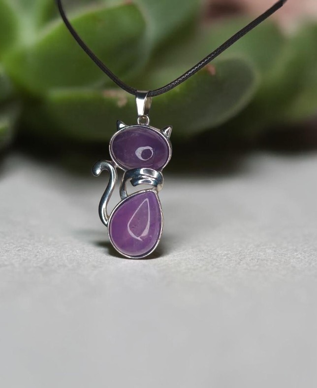 Collana "Gatto Guardiano" in Ametista Naturale - immagine 3